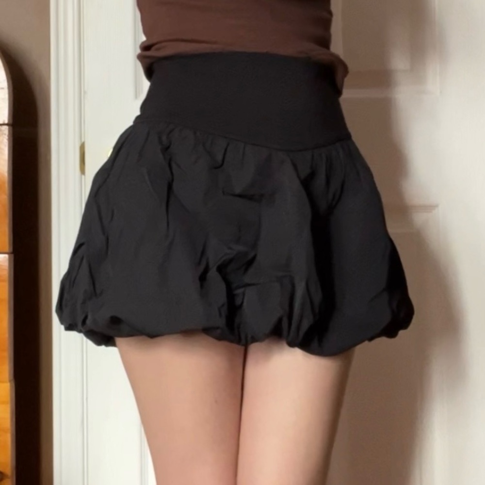 Aerie Black Mini Bubble Skirt with Shorts